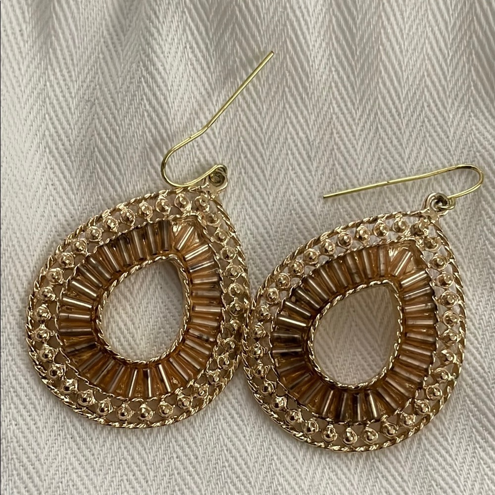 Elegant Gold and Brown Teardrop Earrings